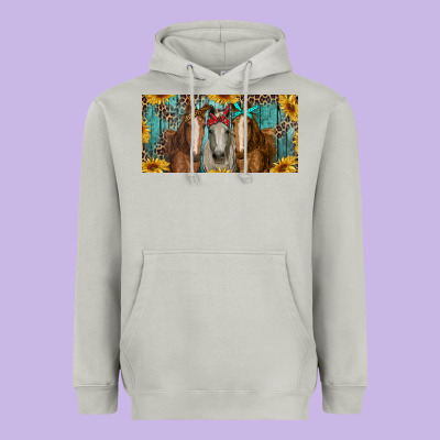 Heavyweight Hoodie horses with leopard and sunflowers