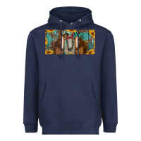 Navy horses with leopard and sunflowers Heavyweight Hoodie - RanaPortraitStore
