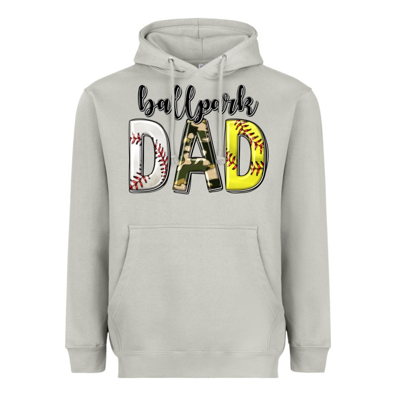 Ballpark Dad With Softball And Baseball Heavyweight Hoodie by texasbilliewilder | Teevron