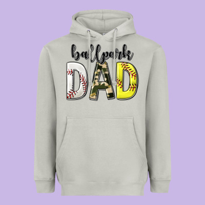 Heavyweight Hoodie ballpark dad with softball and baseball