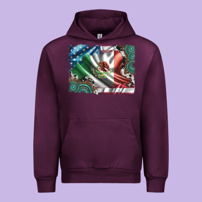 Usa And Mexico Flag With Leopard Cowhide And Gemstone Background Urban Hoodie Designed By Artiststas