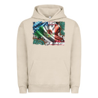 Pigment French Oak usa and mexico flag with leopard cowhide and gemstone background Urban Hoodie - Artiststas