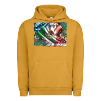 Pigment Peanut Butter usa and mexico flag with leopard cowhide and gemstone background Urban Hoodie - Artiststas