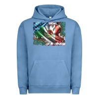 Pigment Pebble Blue usa and mexico flag with leopard cowhide and gemstone background Urban Hoodie - Artiststas