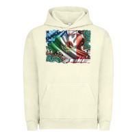 Pigment Pistachio usa and mexico flag with leopard cowhide and gemstone background Urban Hoodie - Artiststas