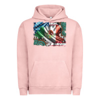 Pigment Salmon usa and mexico flag with leopard cowhide and gemstone background Urban Hoodie - Artiststas