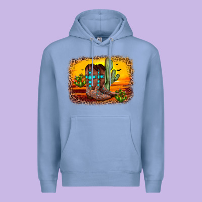 Cross Sunset Backgraund Premium Hoodie Designed By Jahusdesignshop