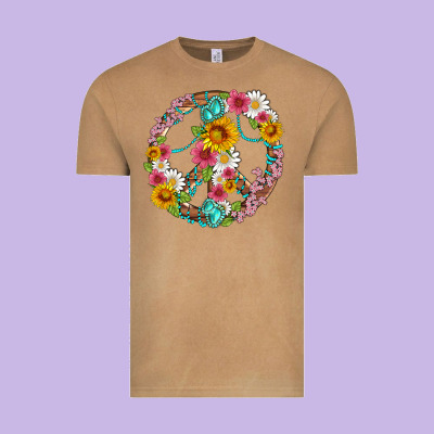 Floral Peace Sign With Gemstone Vintage Tee Designed By Artiststas