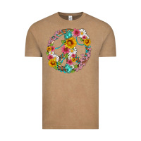 Vintage Coffee floral peace sign with gemstone Vintage Tee - Artiststas