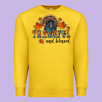 Thankful And Blessed Premium Sweatshirt Designed By Ranaportraitstore