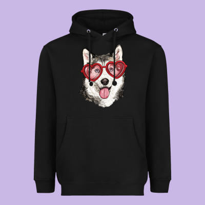 Heavyweight Hoodie husky with love glasses
