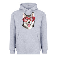 Heather Grey husky with love glasses Heavyweight Hoodie - RanaPortraitStore