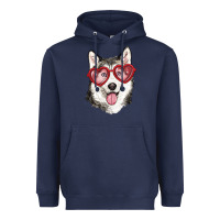 Navy husky with love glasses Heavyweight Hoodie - RanaPortraitStore