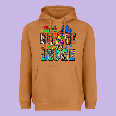 Think Before You Judge Autism Heavyweight Hoodie Designed By Zillion Design Studio