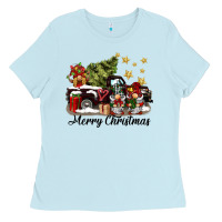 Baby Blue merry christmas gnomes truck Ladies Tee - BarkalooDesign