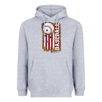 Heather Grey baseball american flag Heavyweight Hoodie - texasbilliewilder