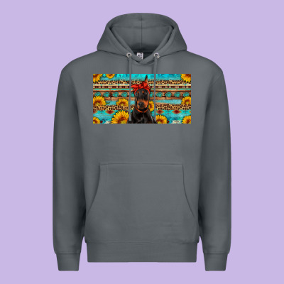 Doberman With Sunflowers License Plate Premium Hoodie Designed By Artiststas