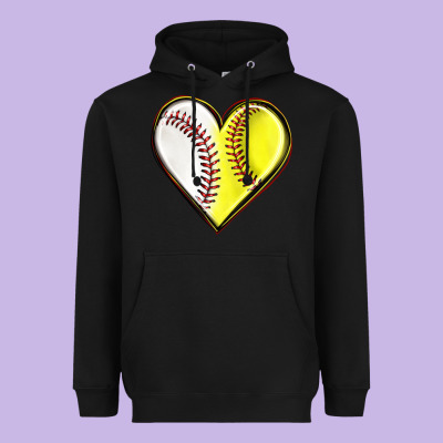 Heavyweight Hoodie baseball and softball heart