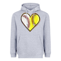 Heather Grey baseball and softball heart Heavyweight Hoodie - texasbilliewilder