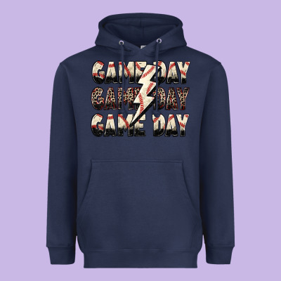 Game Day Game Day Baseball Lightning Bolt Heavyweight Hoodie Designed By Zillion Design Studio