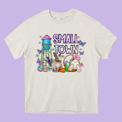 Small Town Easter Day Heavy Core Tee Designed By Cowhidedigitalart