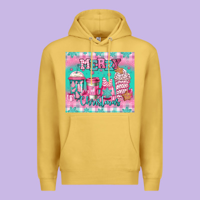 Merry Christmas Pink Coffee Premium Hoodie Designed By Jasminsmagicworld