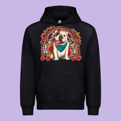 English Bulldog Floral Rainbow Urban Hoodie Designed By Artiststas