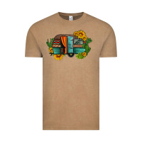 Vintage Coffee caravan sunflowers and cactus Vintage Tee - Artiststas