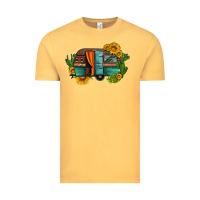 Vintage Mustard caravan sunflowers and cactus Vintage Tee - Artiststas