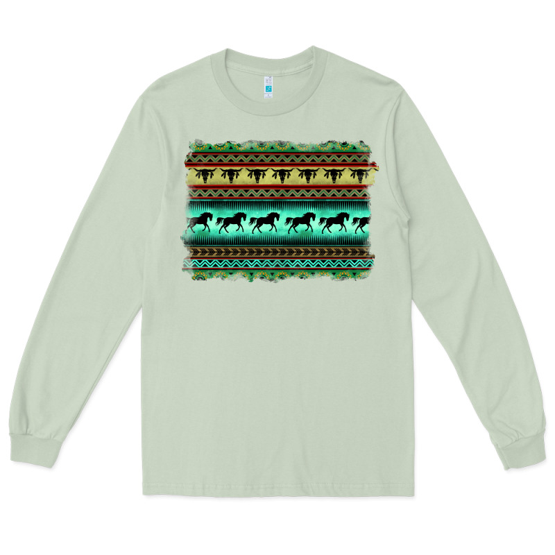 Turquoise Aztec Bullskull And Horse Long Sleeve Tee by BarkalooDesign | Teevron