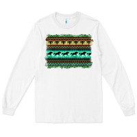 White turquoise aztec bullskull and horse Long Sleeve Tee - BarkalooDesign