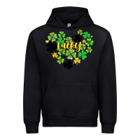 Black lucky heart shaped clover Urban Hoodie - AdoDesignShop