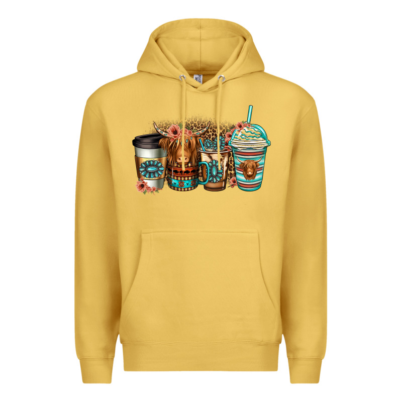 Serape Floral Longhaired Cow Coffee Cups Premium Hoodie by Jasminsmagicworld | Teevron