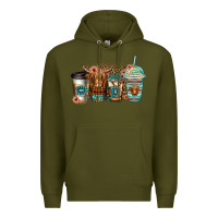 Army Green serape floral longhaired cow coffee cups Premium Hoodie - Jasminsmagicworld
