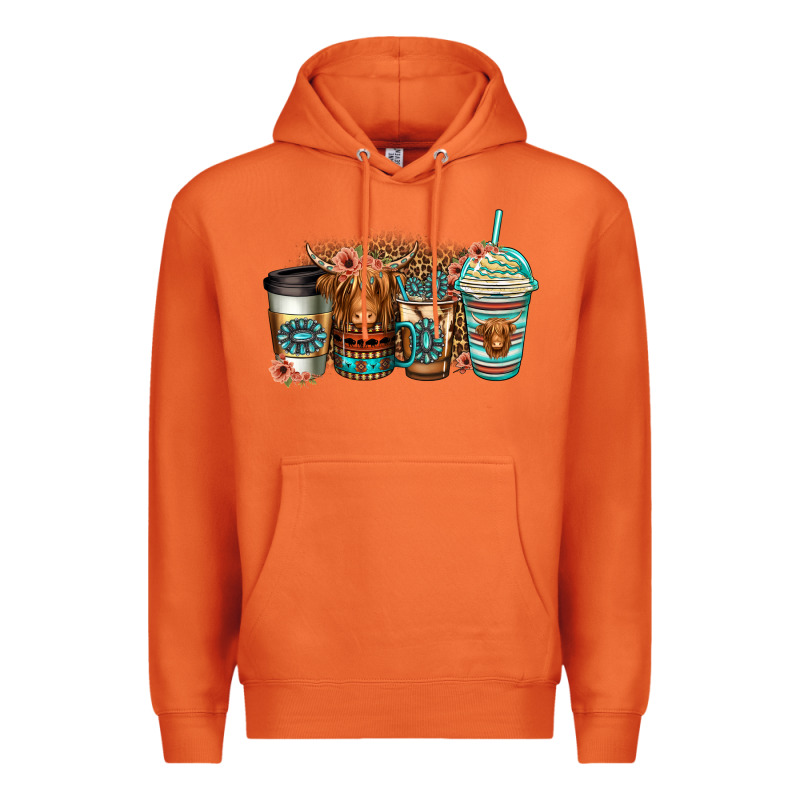 Serape Floral Longhaired Cow Coffee Cups Premium Hoodie by Jasminsmagicworld | Teevron