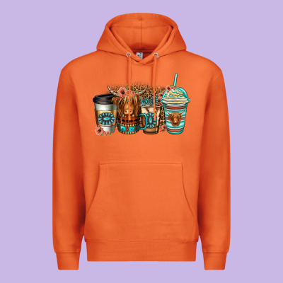 Serape Floral Longhaired Cow Coffee Cups Premium Hoodie Designed By Jasminsmagicworld