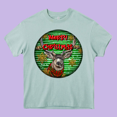 Mule Buck Deer Head Christmas Heavy Core Tee Designed By Lillyallendesigns