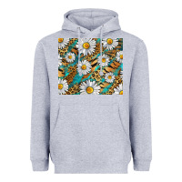 Heather Grey Leopard And Tiger Daisy Heavyweight Hoodie - RanaPortraitStore