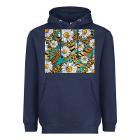 Navy Leopard And Tiger Daisy Heavyweight Hoodie - RanaPortraitStore