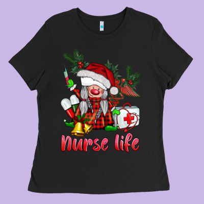 Christmas Nurse Life Gnome Ladies Tee Designed By Barkaloodesign