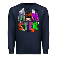 Navy halloween momster messy bun Premium Sweatshirt - Zillion Design Studio