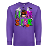 Purple halloween momster messy bun Premium Sweatshirt - Zillion Design Studio