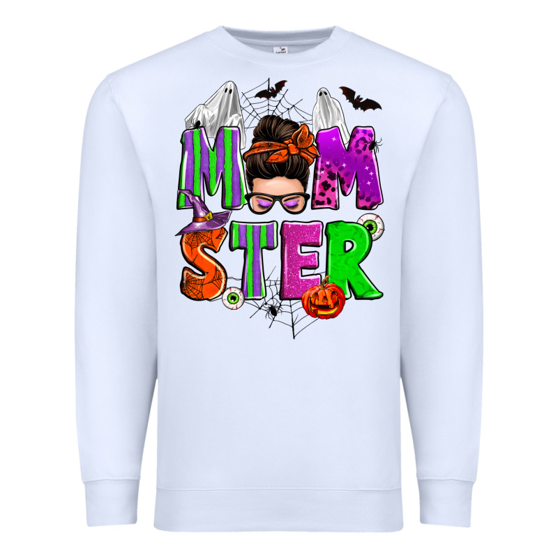 Halloween Momster Messy Bun Premium Sweatshirt by Zillion Design Studio | Teevron