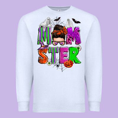 Halloween Momster Messy Bun Premium Sweatshirt Designed By Zillion Design Studio