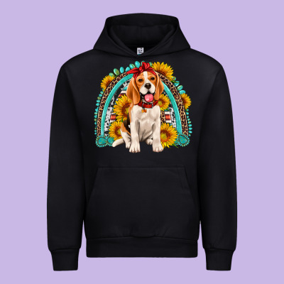 Beagle Turquoise And Sunflowers Rainbow Urban Hoodie Designed By Artiststas