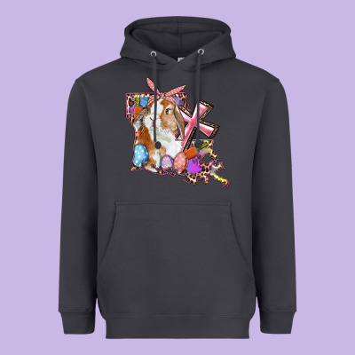 Heavyweight Hoodie Louisiana Map Easter Bunny And Cross