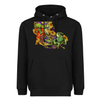 Black Louisiana Map With Mardi Gras Crocodile Heavyweight Hoodie - RanaPortraitStore