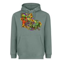 Sage Louisiana Map With Mardi Gras Crocodile Heavyweight Hoodie - RanaPortraitStore