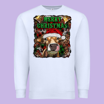 Merry Christmas Heifer With Cowbells Premium Sweatshirt Designed By Ranaportraitstore