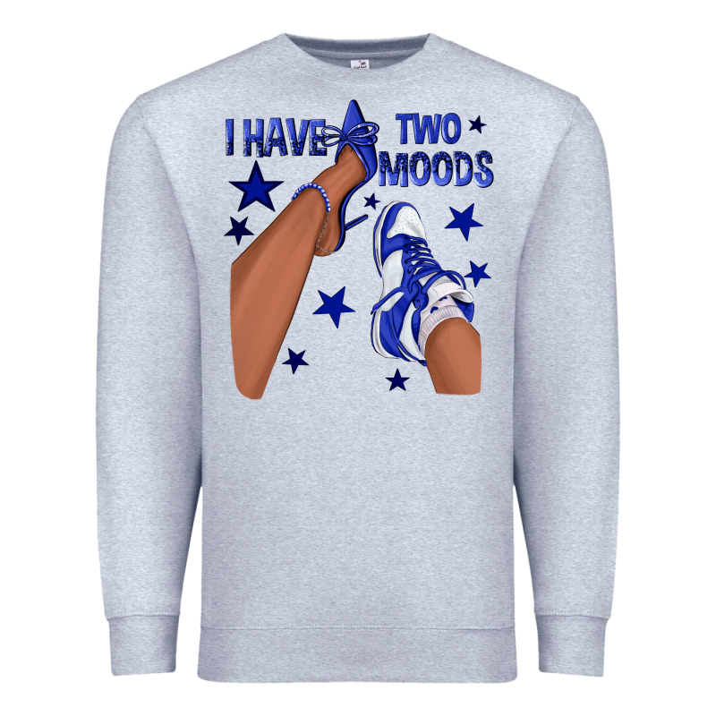 I Have Two Moods Royal Blue Sneakers Afro Girl Premium Sweatshirt by texasbilliewilder | Teevron